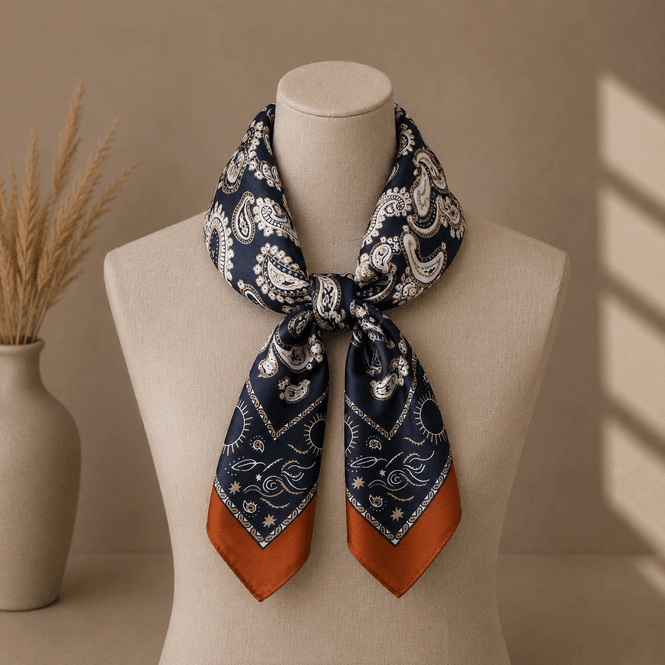 Hovedbilde FJ206  Lite skjerf paisley - blå/orange