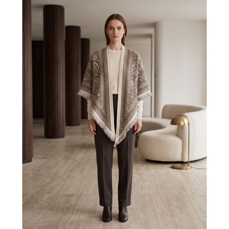 7152 Trekantskjerf ullmix - taupe/beige