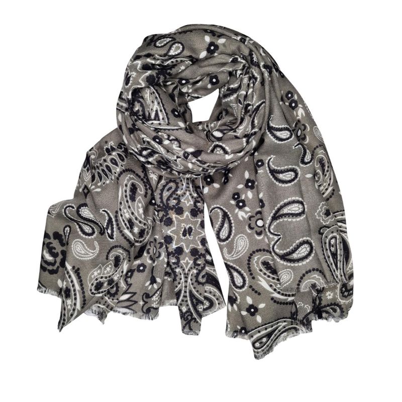 CH27 Skjerf ullmix paisley - grønn army
