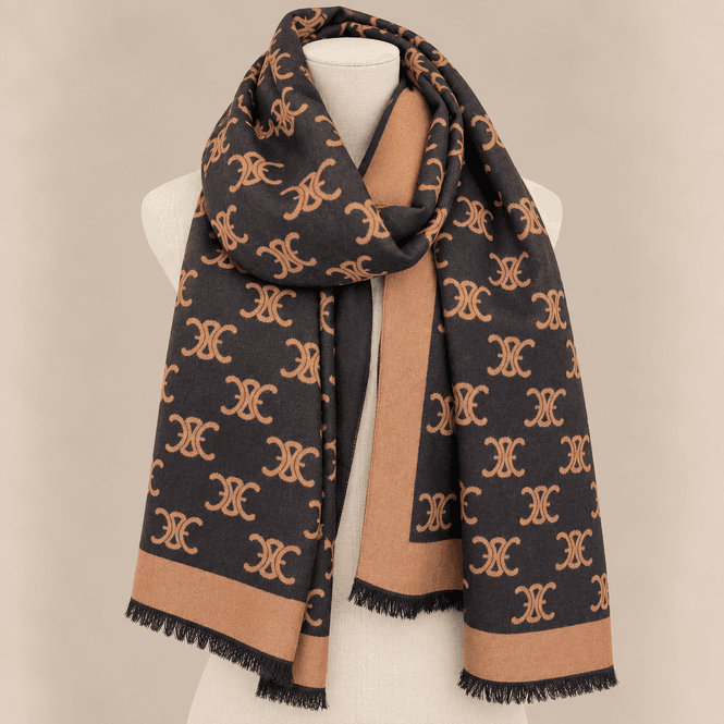 Hovedbilde Luksuriøst monogramskjerf viscose og ull - sort