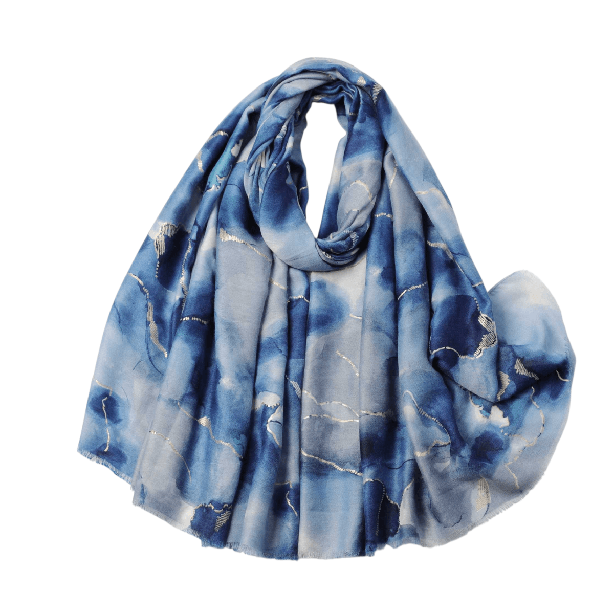 C182 Skjerf viscose/bomull marmor - blå