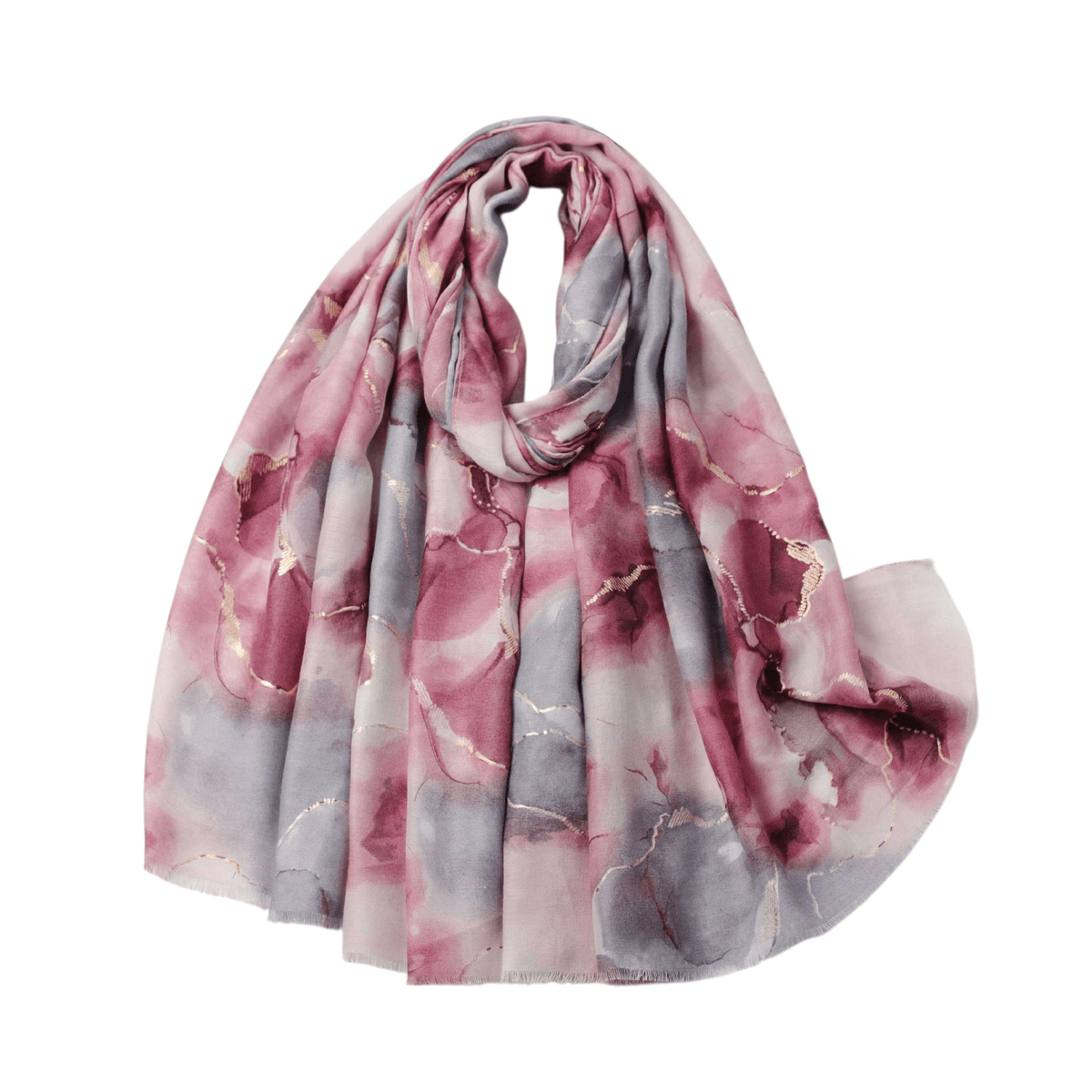 C182 Skjerf viscose/bomull marmor - rosa 1STK IGJEN