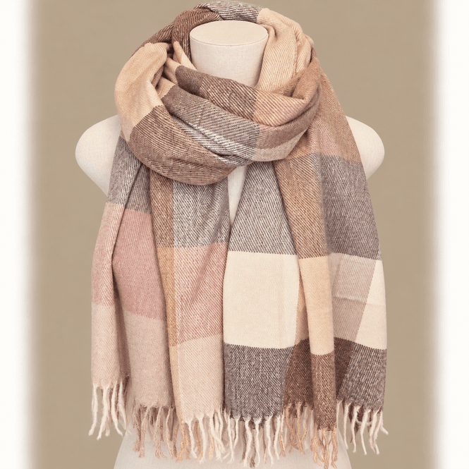Hovedbilde RE-V11 Rutete vinterskjerf viscose - brun/beige