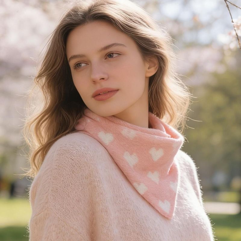 ZY1209  Lite skjerf ullmix hjerter - rosa